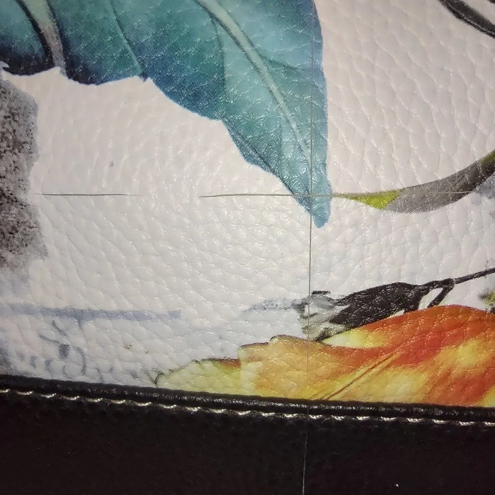 Stone Mountain Leather Floral Print‎ Shoulder Bag Women Black Zip Multi Pockets